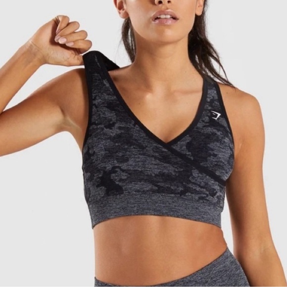 GYMSHARK CAMO BLACK SPORTS OG SPORTS BRA - Picture 1 of 7